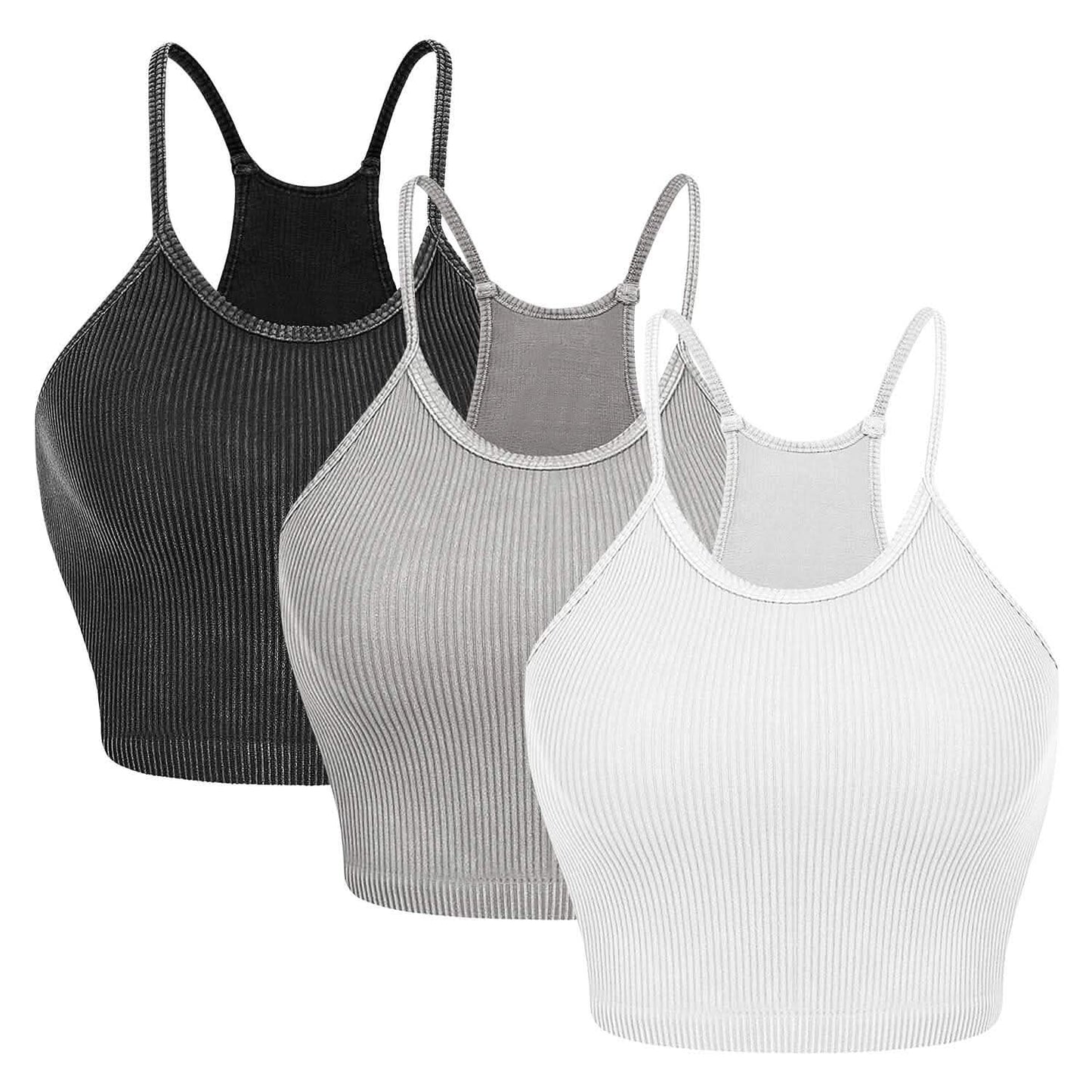 3-Pack: Women Crop Basic Tank Top Ribbed Knit Sleeveless