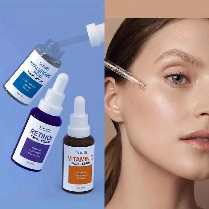 3-Piece Set: Séfralls Hyaluronic Acid VC Retinol Essence with Vitamin-C And Hyaluronic Acid Serum
