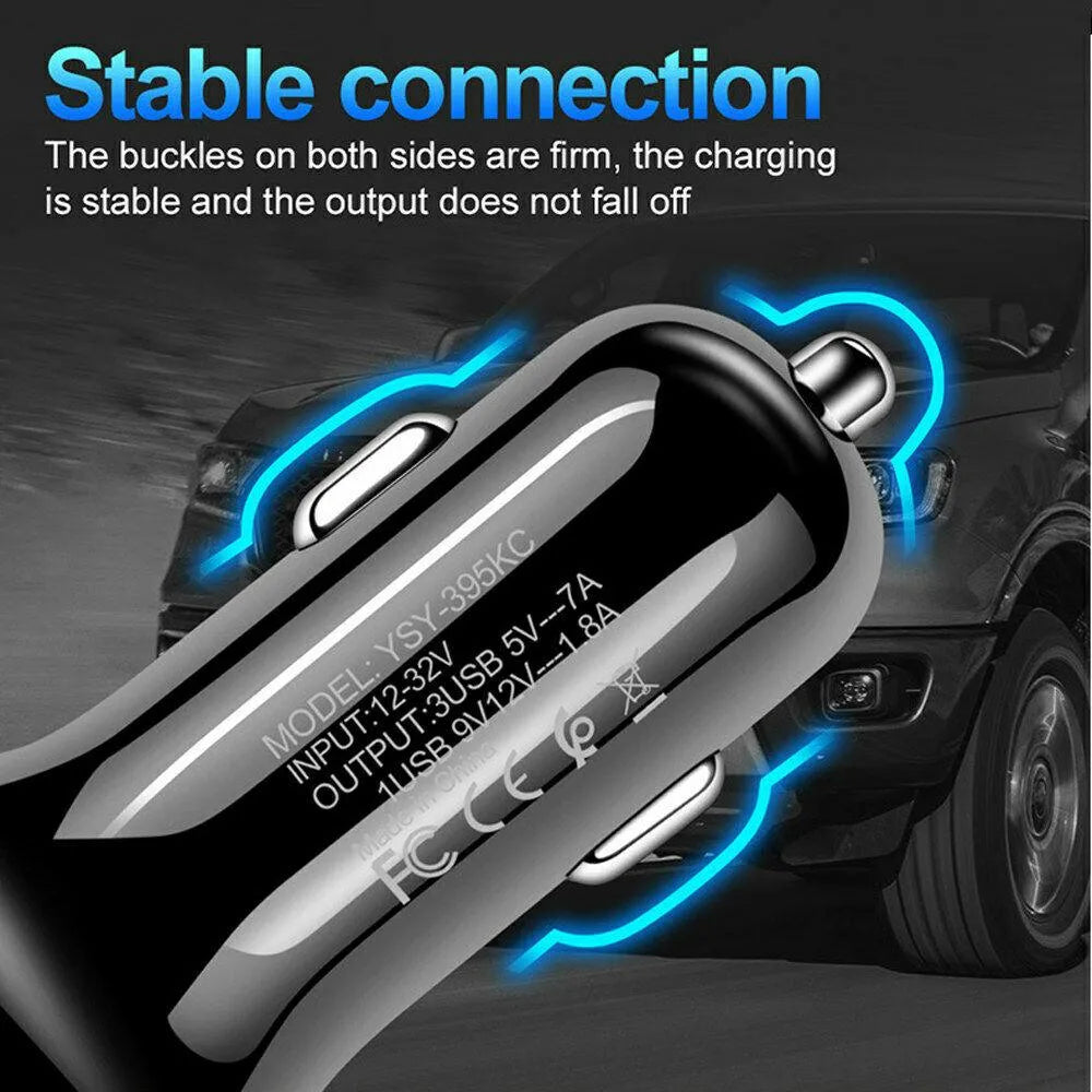 3 Port Fast LED White Car Charger + 3 in 1 Cable Combo Red