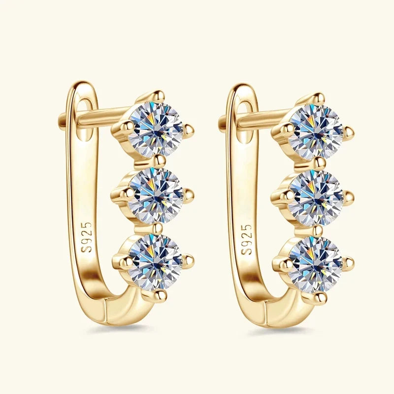 Moissanite Y Necklace & Three-Stone Hoop Earrings in Silver