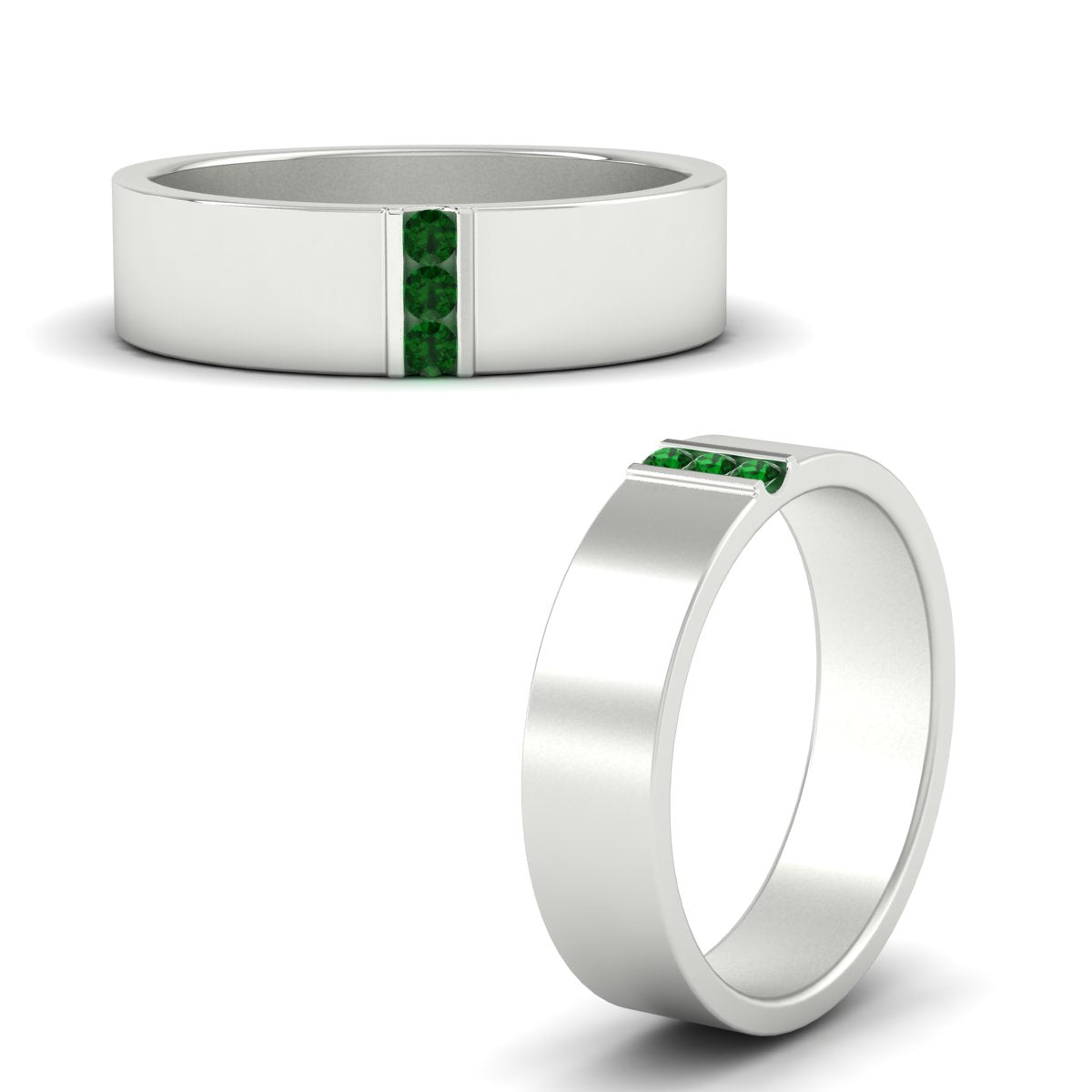 3 Stone Mens Flat Gemstone Band