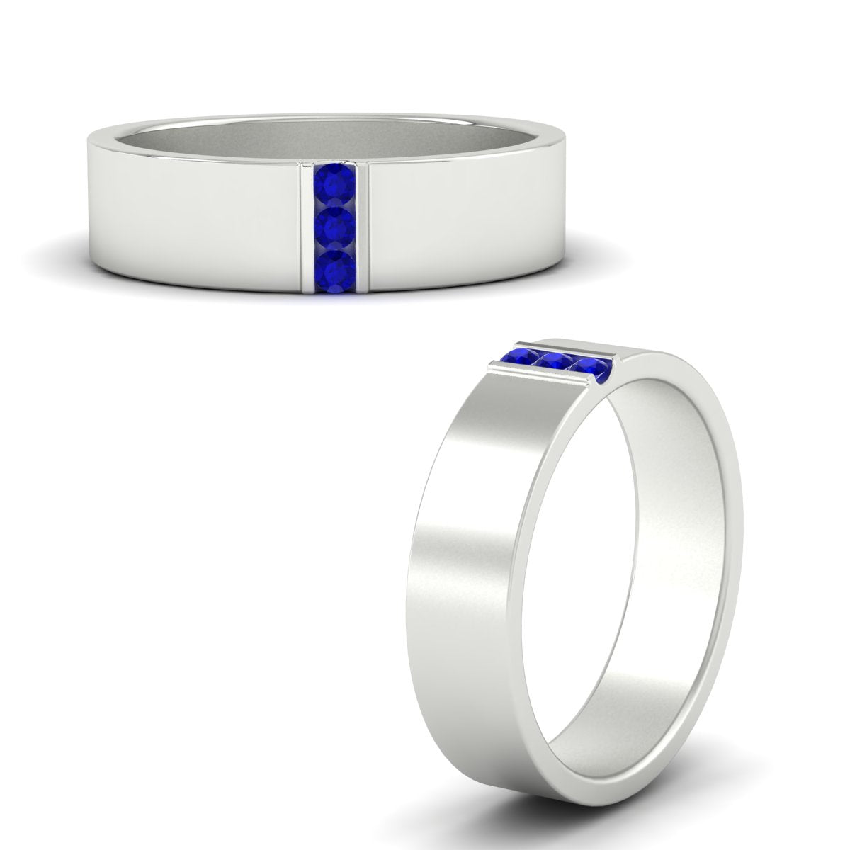 3 Stone Mens Flat Gemstone Band