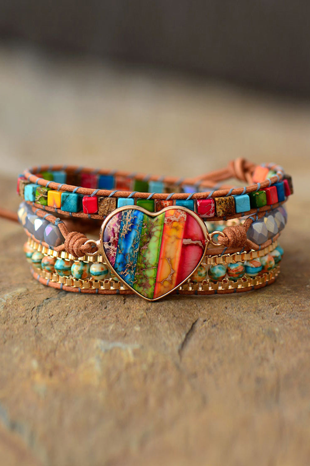Pulsera de varias capas de jaspe imperial y cristal
