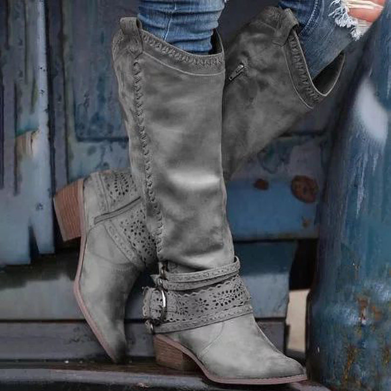 Women's Thick-Heeled Buckle Boots