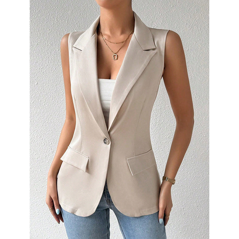 Chaleco sin mangas para mujer, blazer casual, frente abierto, chaqueta de oficina