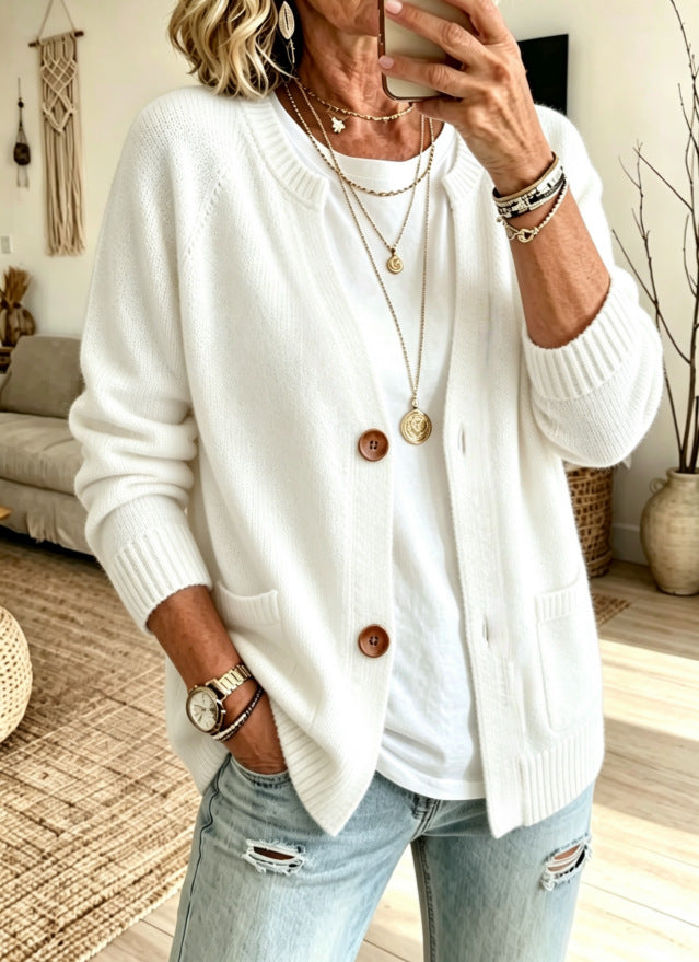 European And American-style Knitted Cardigan Sweater With A Stand-up Collar