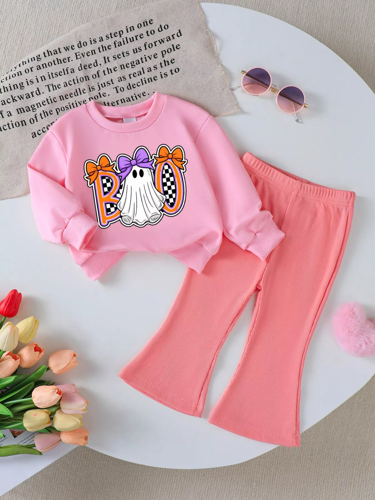 Children's Halloween Graphic Sweatshirt and Flare Pants Set