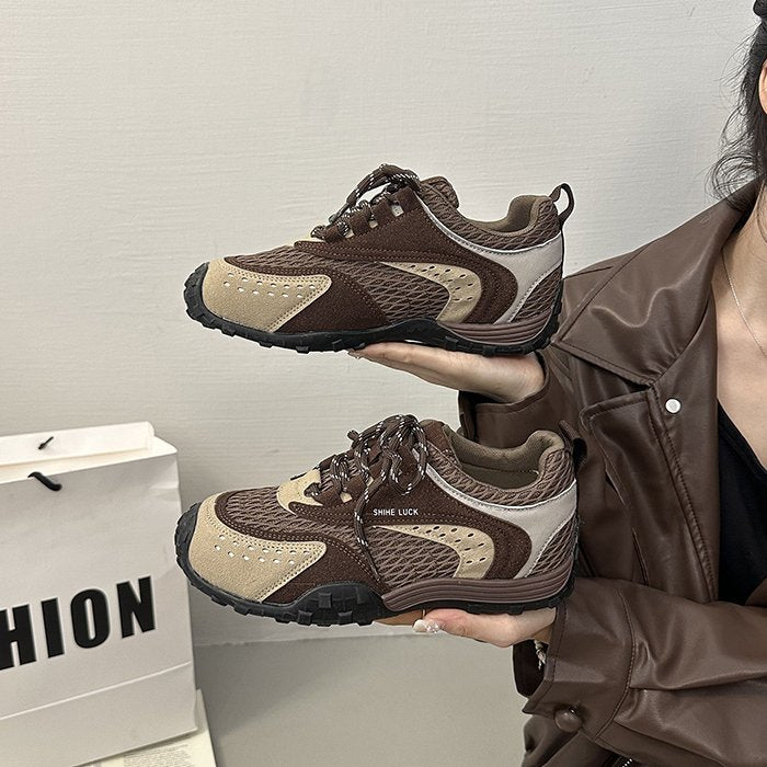 Soft Leather Mesh Colorblock German Army Trainers Women, 2026 Spring Autumn New Arrival Platform Hidden Wedge Retro Running Shoes Athletic Casual Sneakers