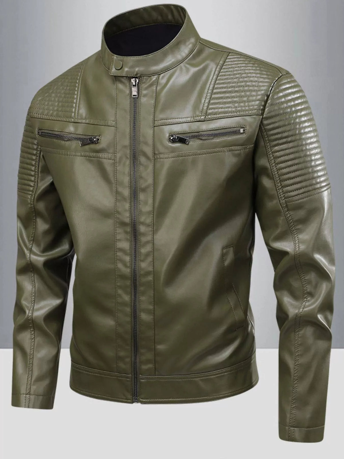 Men's Full Size Zip Up Leather Motorcycle Jacket Plus Size