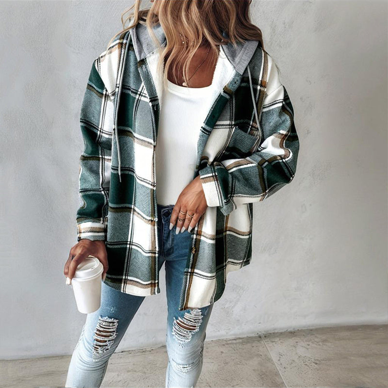 Camisa con capucha y cordón a cuadros