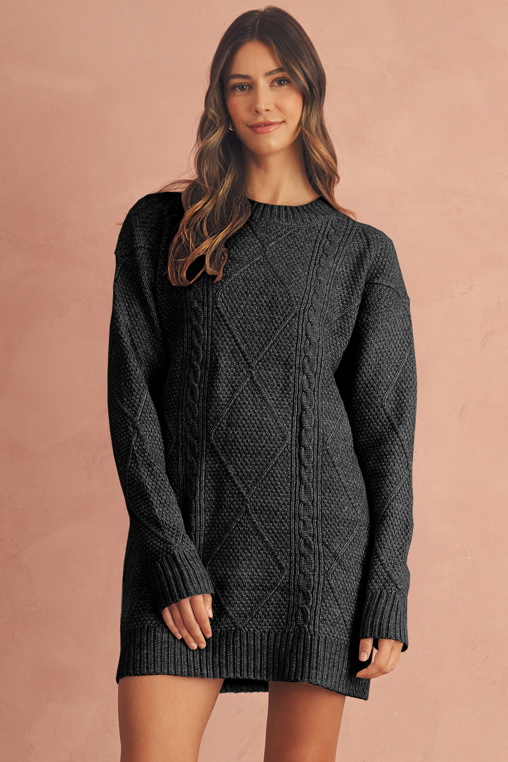 Vestido de punto de cable holgado con hombros caídos Parchment Twist