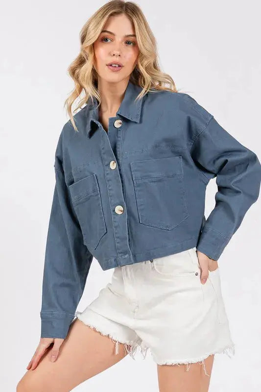 Chaqueta Vaquera Corta para Mujer - Abotonada con Bolsillos - Informal y a la Moda