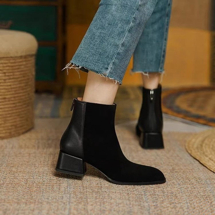 Botas Martin de tacón medio de gamuza para mujer - Botines casuales elegantes