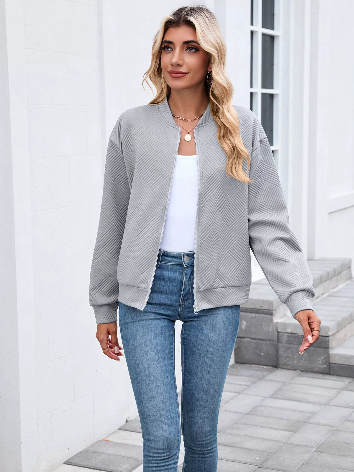Textured Zip Up Jacket