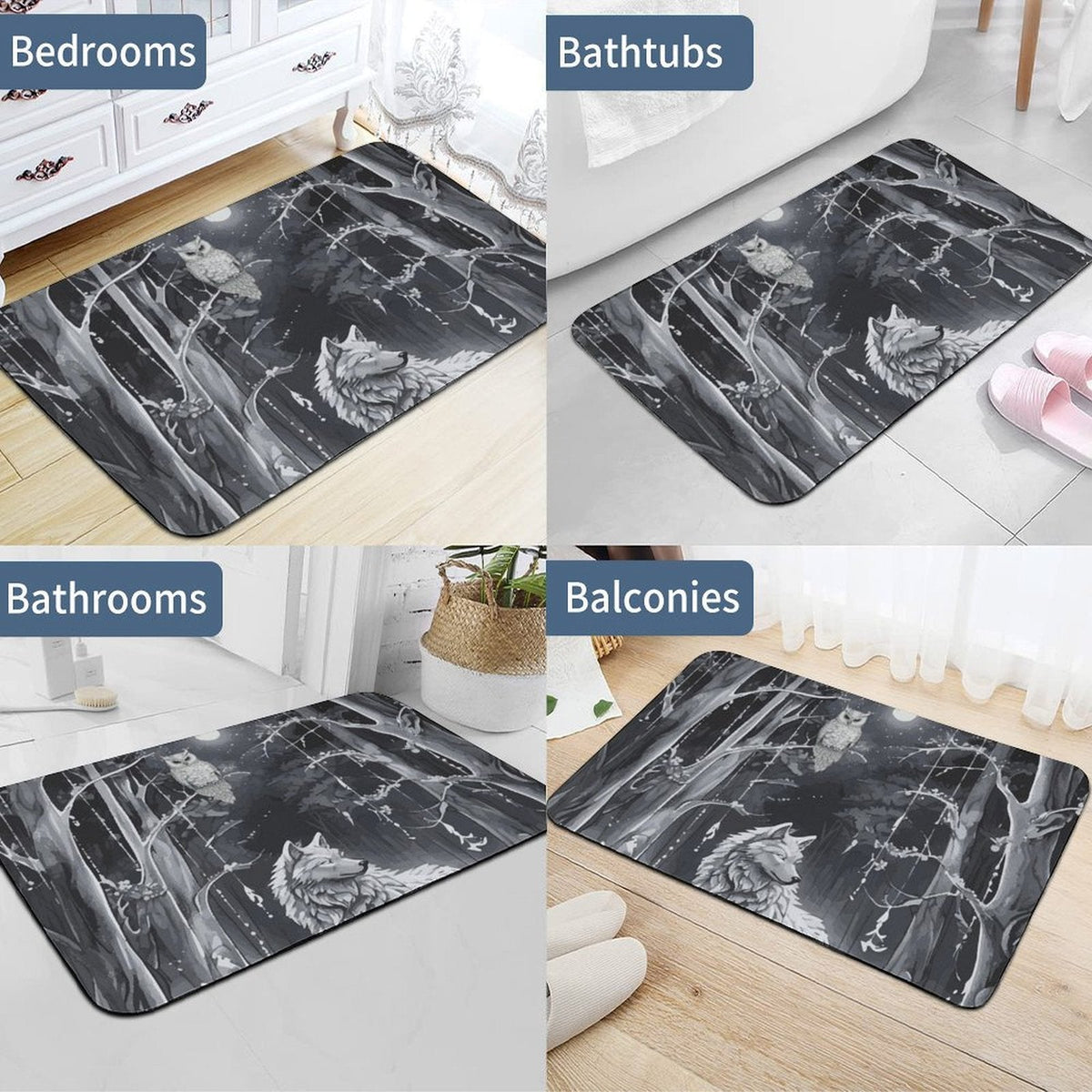 Ethereal Wolf in the Moonlight Design Diatomaceous Earth Bath Mat | Ships from USA