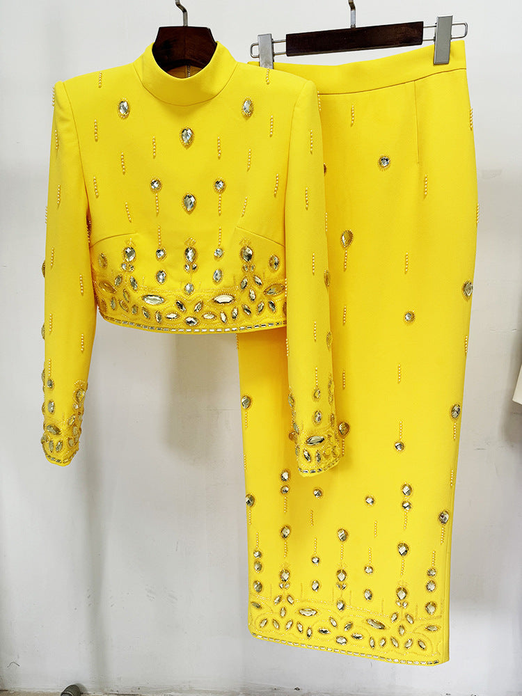 Moda Nueva Industria Pesada Cuentas Diamantes Incrustados Top Corto Falda Larga Traje Vea la tabla de tallas en "más detalles"