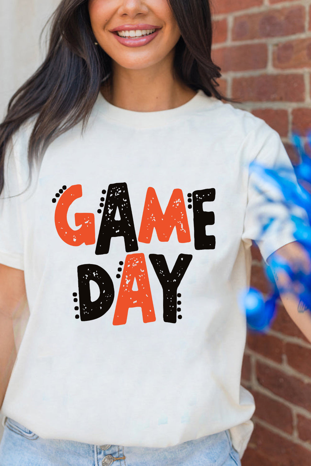 Camiseta informal blanca con letras divertidas GAME DAY