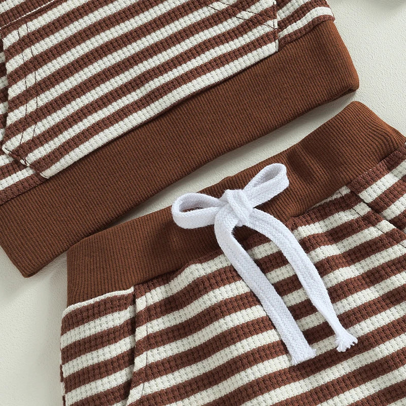Striped Pocket Sweatshirt Lace-up Sweatpants Children Suit