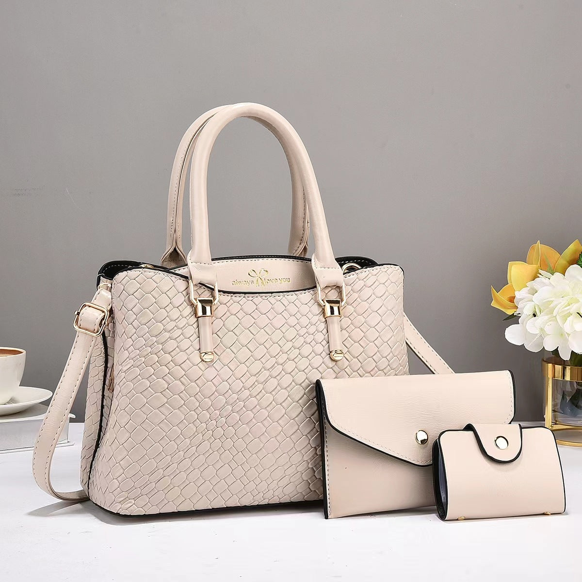 Woven Texture Three-Piece Travel Bag Set