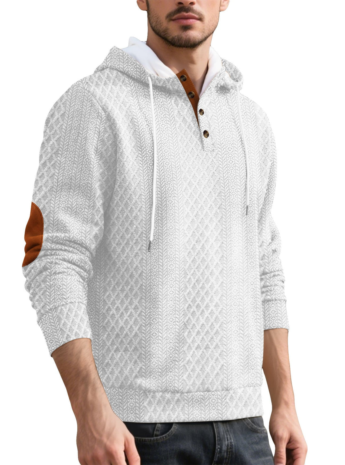 Cross-border European And American Amazon Men's Casual Pullover Jacquard Solid Color Hooded Embroidery Sports Thickened Autumn And Winter Sweats