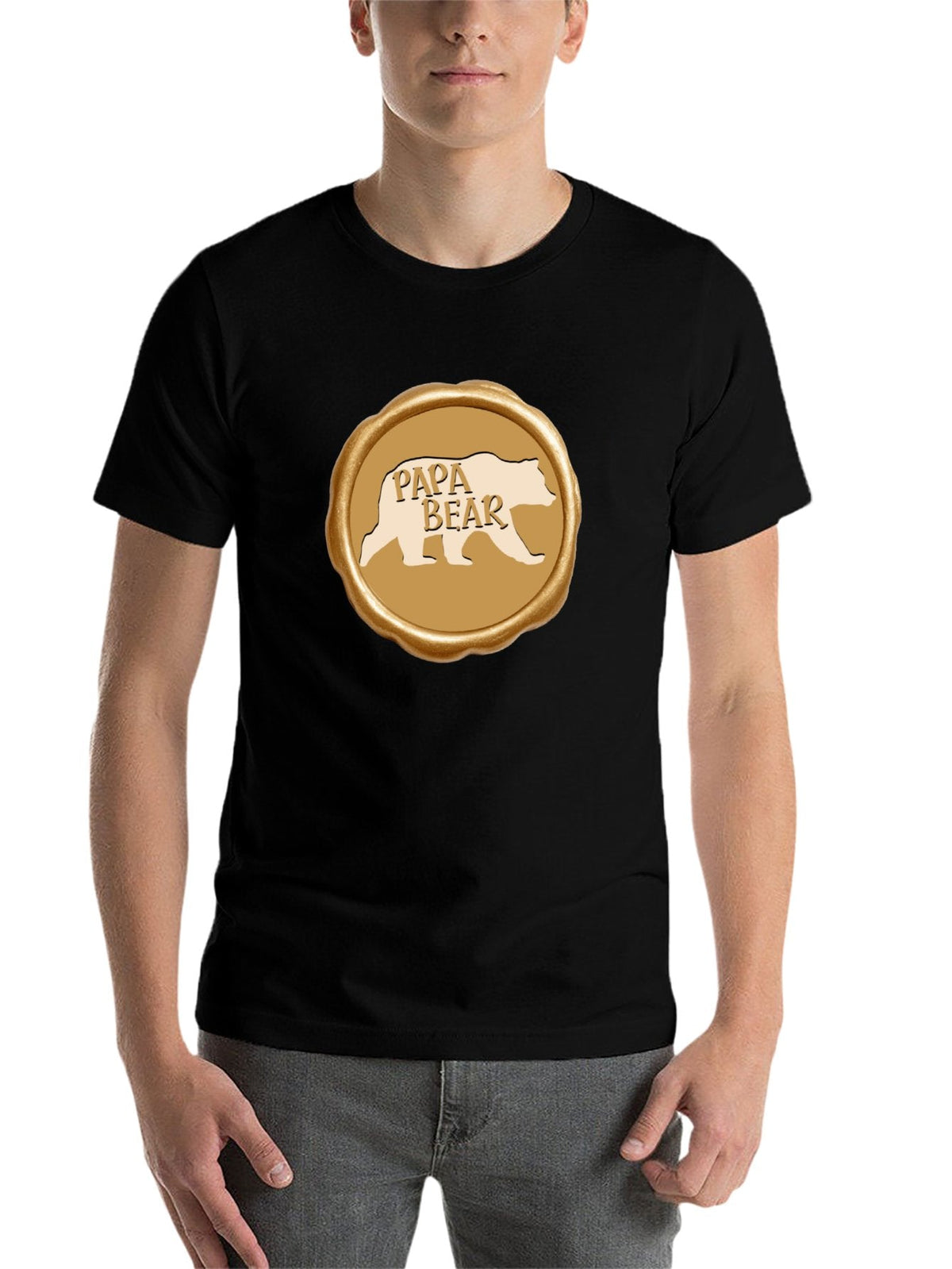 Papa Bear Golden Seal Short Sleeve Graphic T-Shirt (Front Printing)