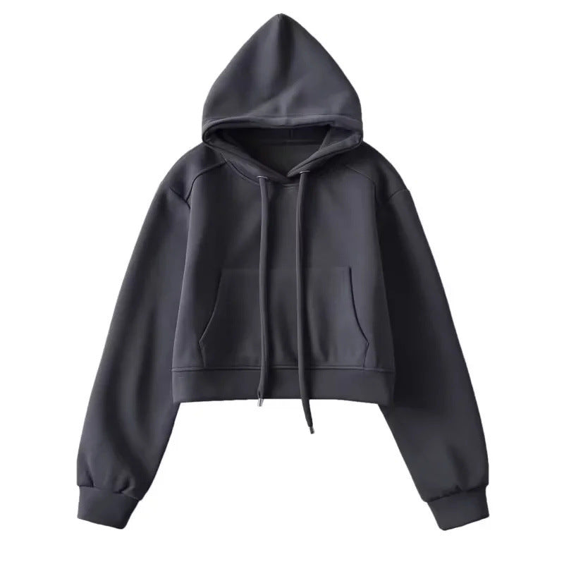 Hooded Cropped Sweatshirt Womens Casual Sports Jacket