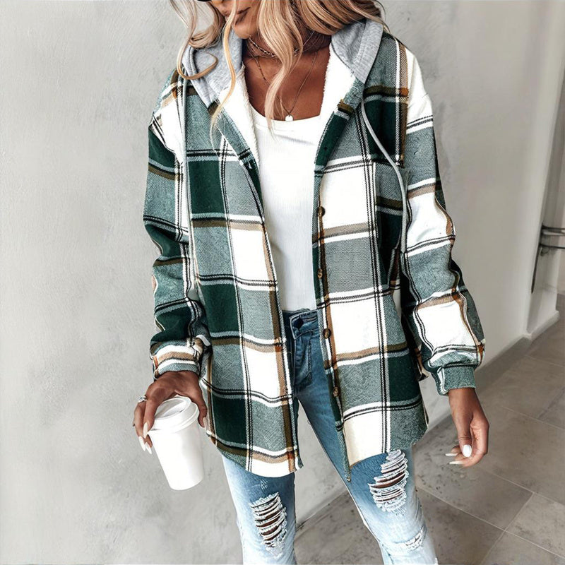 Camisa con capucha y cordón a cuadros