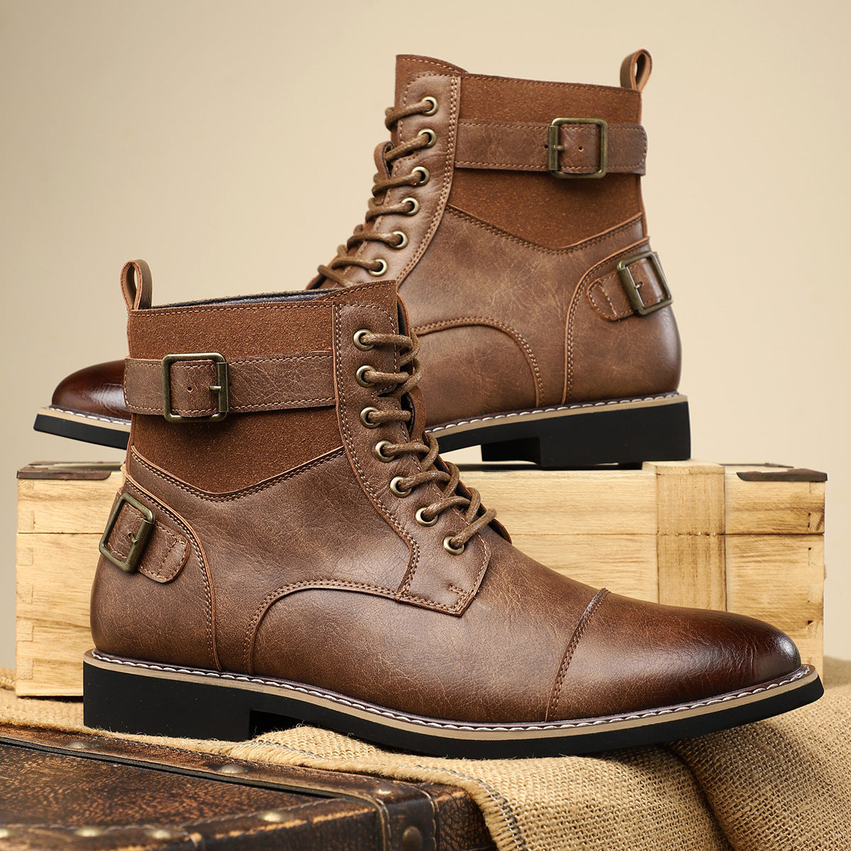 Men's Retro Mid-Top Pointed Casual Martin Boots