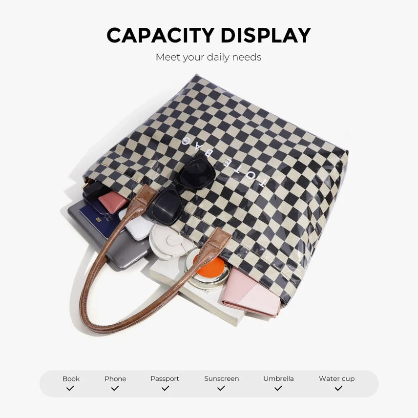 Brooklyn Laminated Mixed Media Checkered Tote