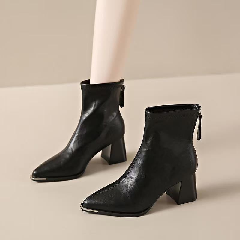 Women's Pointed-Toe Chunky Heel Ankle Boots