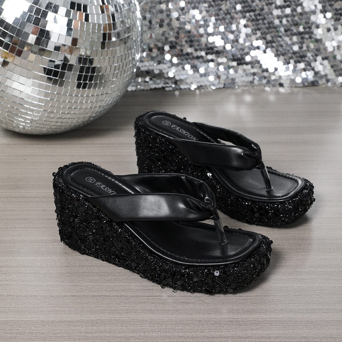 Women's Sequin Wedge Platform Sandals