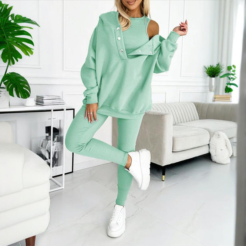 Conjunto de tres piezas de color liso para mujer