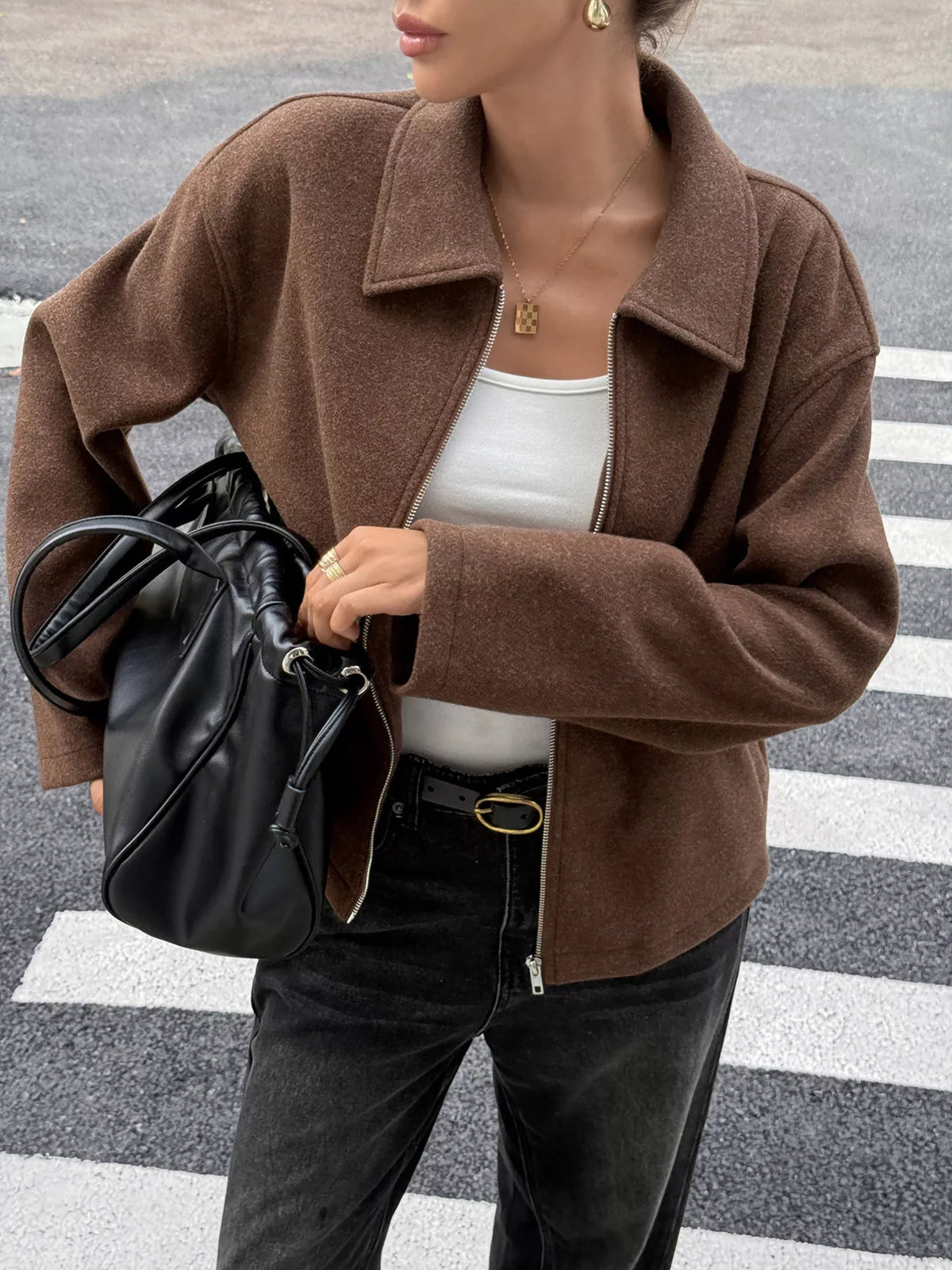 Zip-Up Dropped Shoulder Jacket