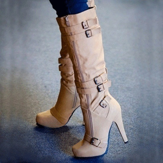 Women's High-Heeled Platform High-Top Boots