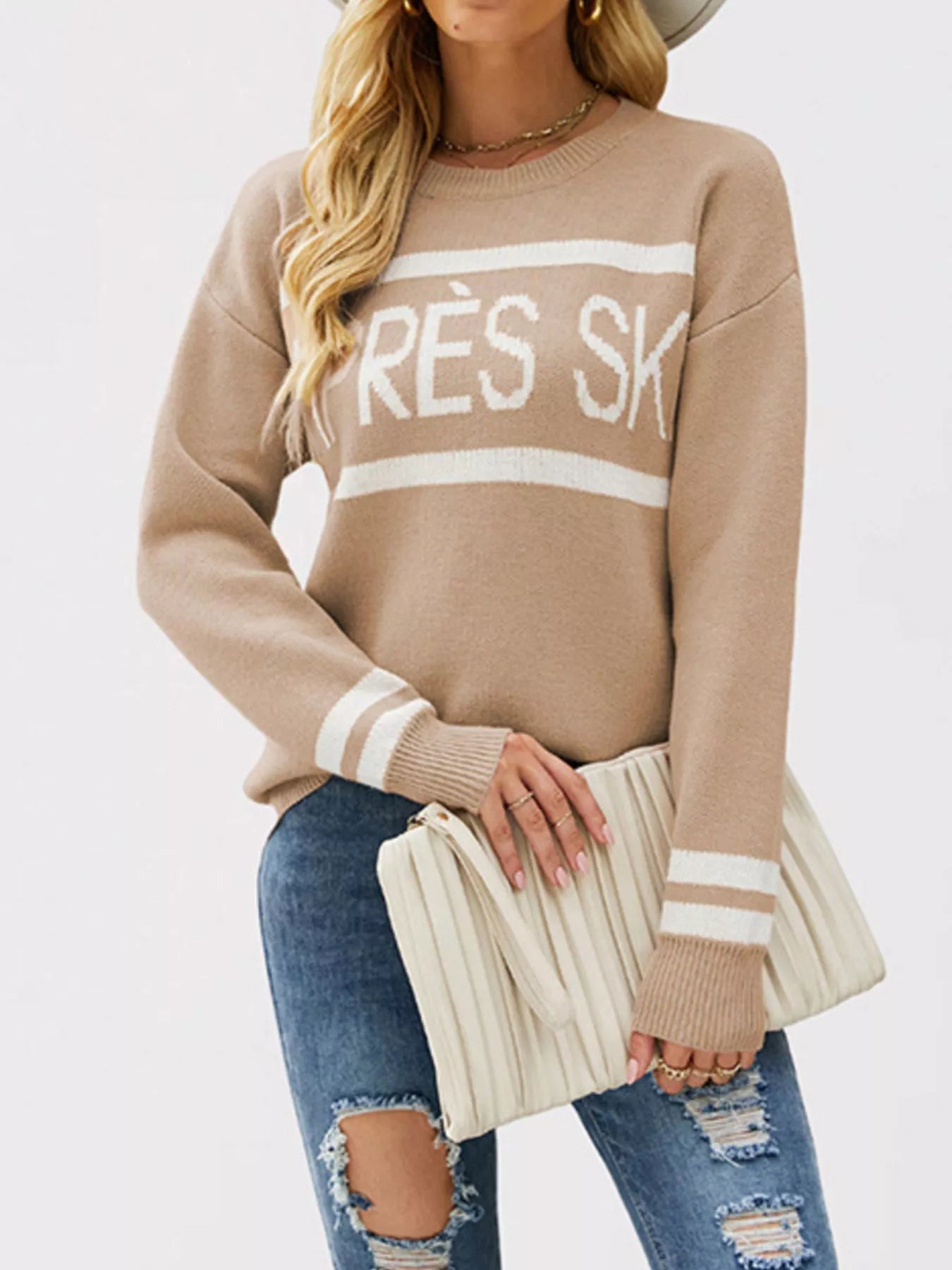 Letter Crew Neck Dropped Shoulder Sweater