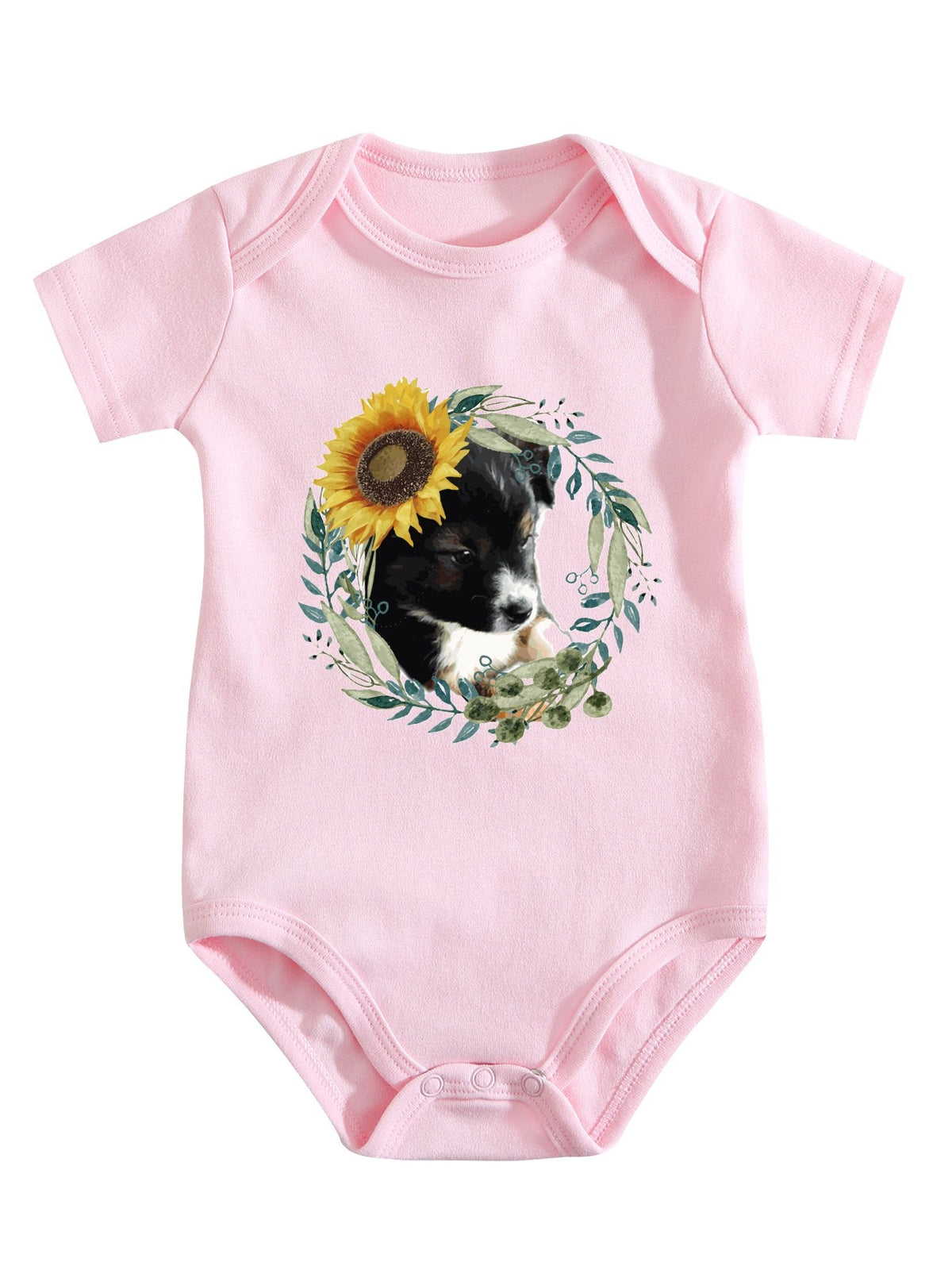 Cute Black Puppy Unisex Cotton Short Sleeve Baby Onesie Outfit