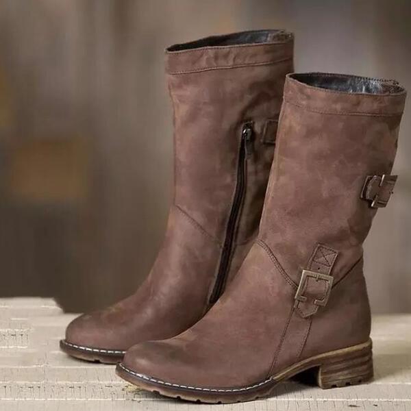 Women's Low-Heeled Retro Round-Toe Mid Boots