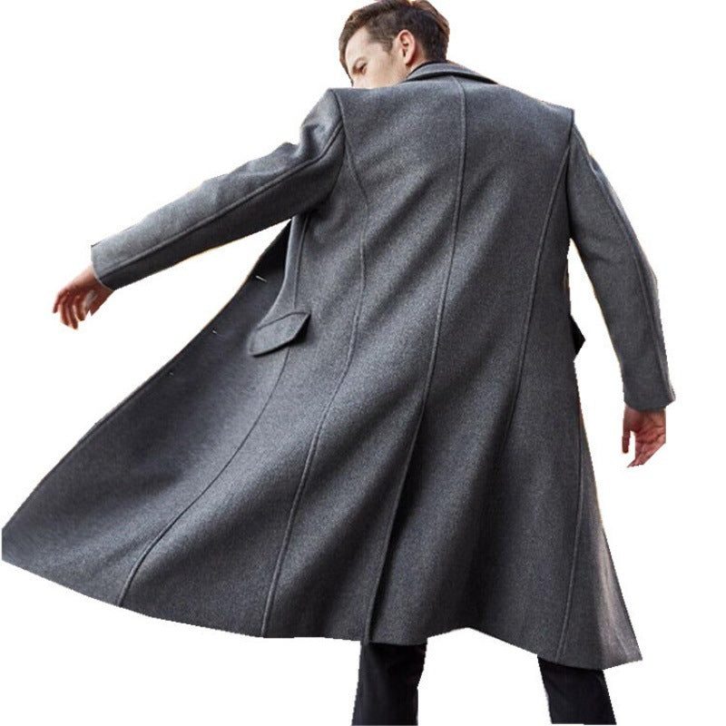 Men's Classic Long Trench Woolen Coat Business Attire