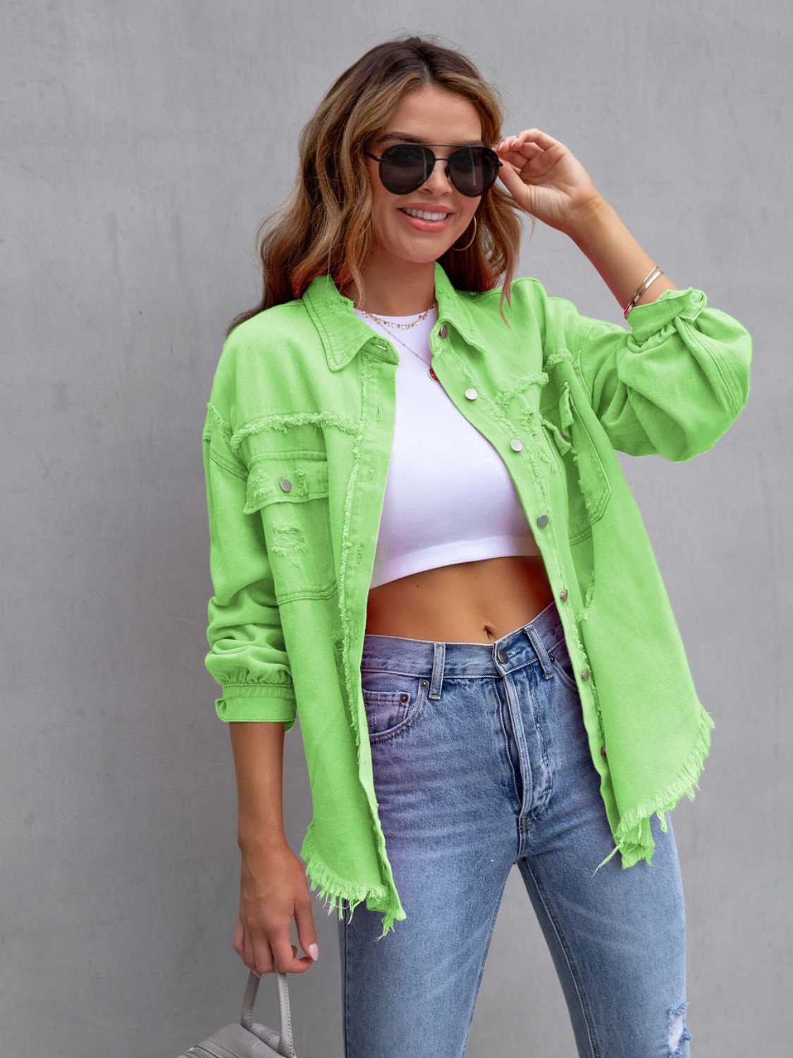 Chaqueta de mezclilla oversize con efecto desgastado