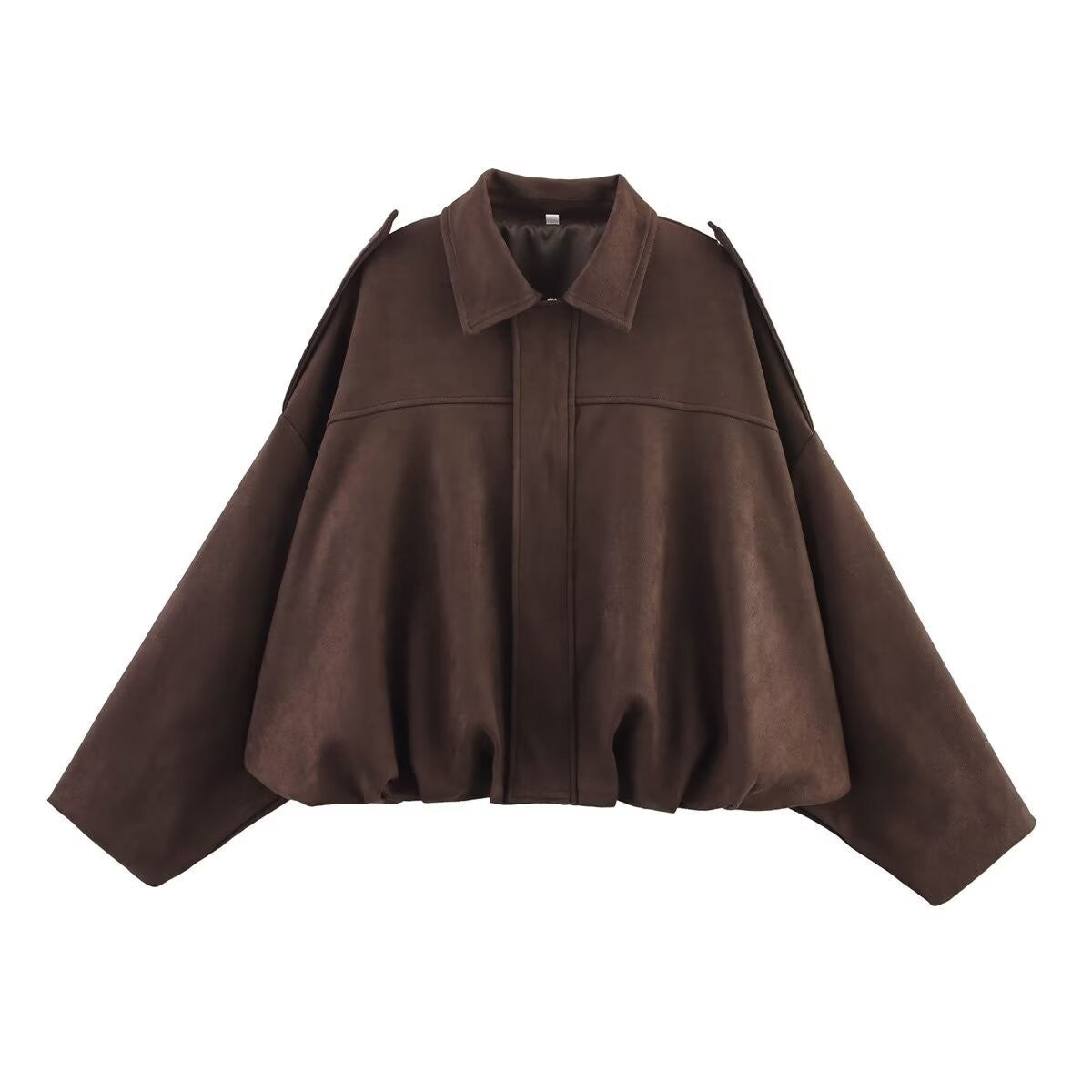 2025 Autumn And Winter European And American Bomber Jacket Bat Sleeve Zipper Loose Suede Texture Tops Women's Casual Tops Women
