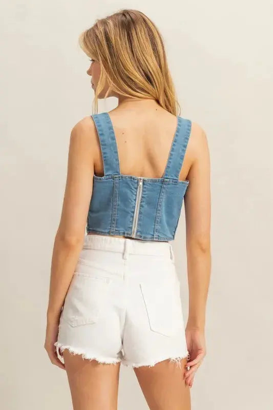 Women's Denim Tank Top Denim Tank Top - Sweetheart Neckline - Casual Style