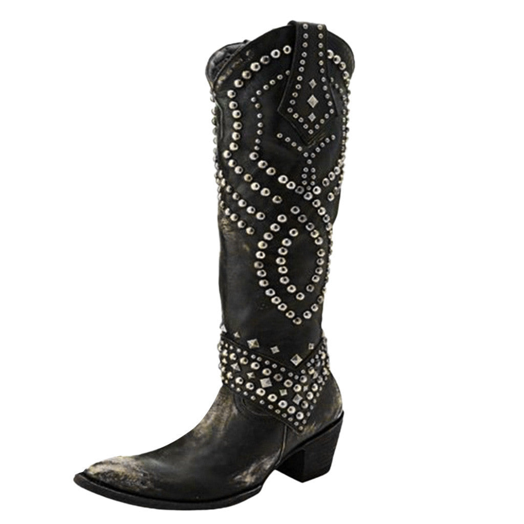 Women's Rivet Chunky Heel Boots