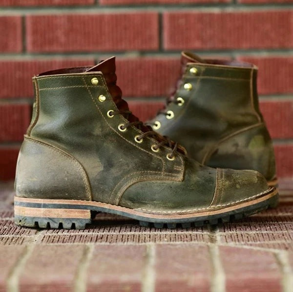 Men's Thick Heel Lace-Up Rivet Boots