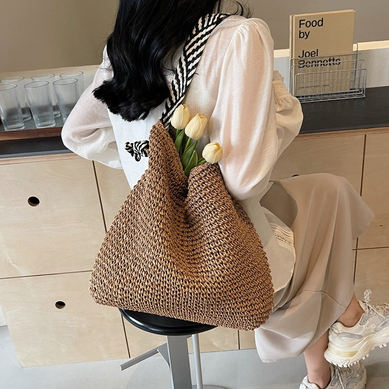 Women's Large Capacity Straw Vacation Shoulder Bag Travel Bag