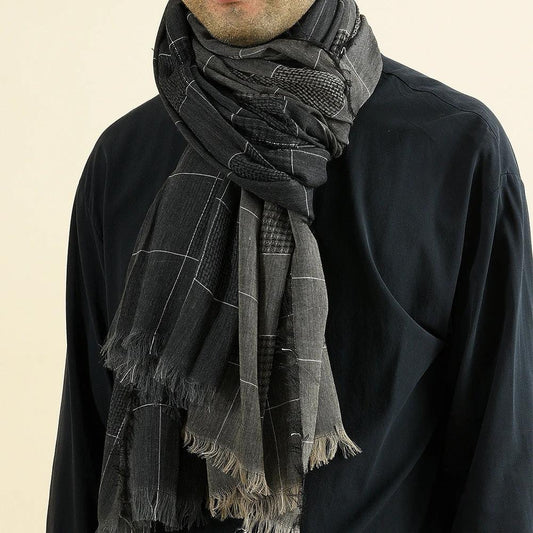 Men's Winter Dual-color Patchwork Plaid Tassel Large Size Scarf