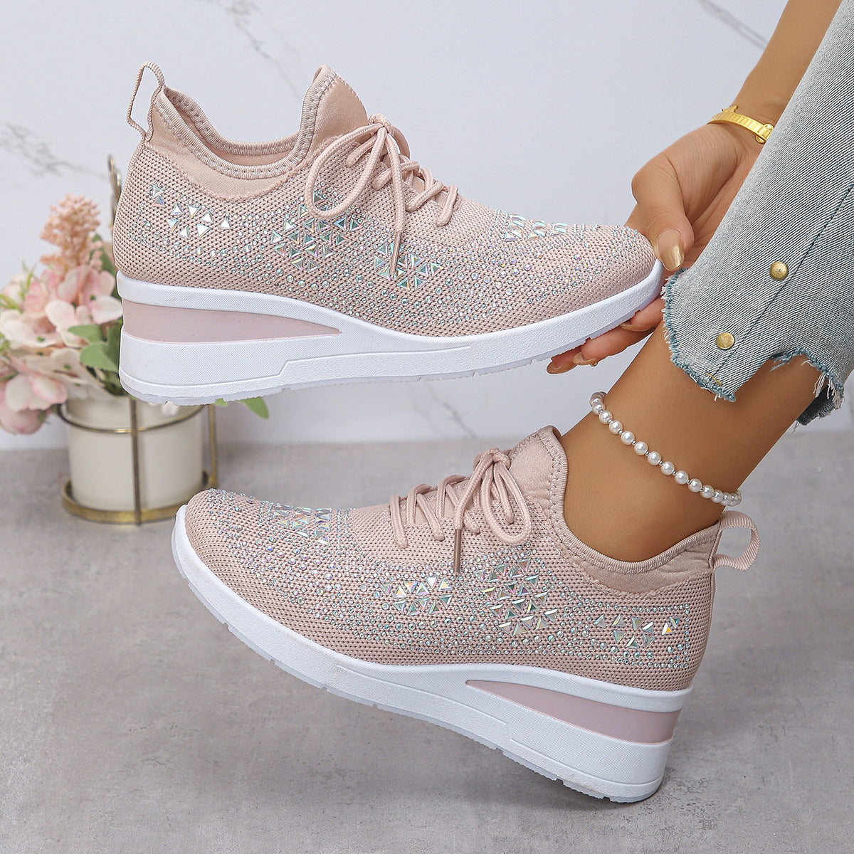 Women's Rhinestone Wedge Sneakers