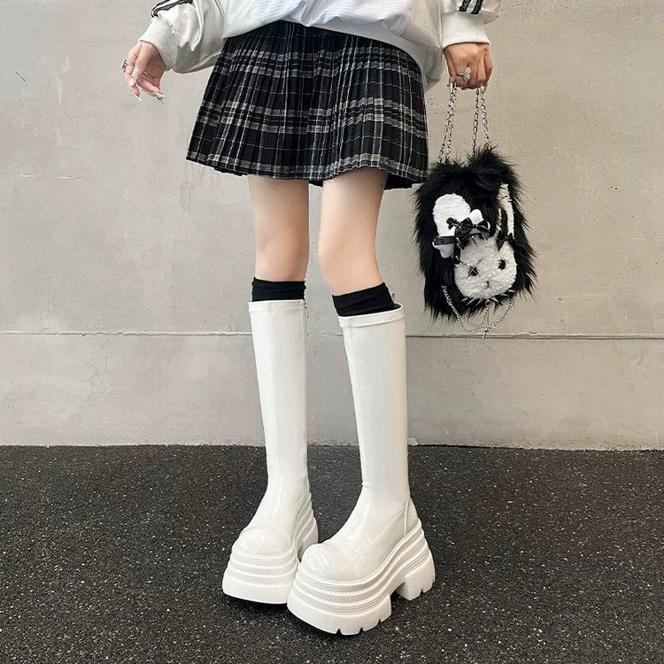 Knee High Boots For Women, Made Of Patent Leather With Thick Sole And Increased Elasticity, Slim And Tall, Knight Boots
