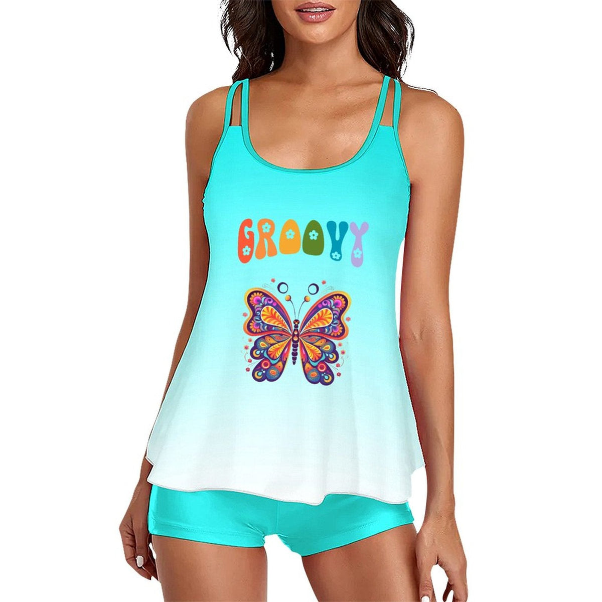 Groovy Butterfly Tankini Two-Piece Swimsuit for Women (Made in USA)