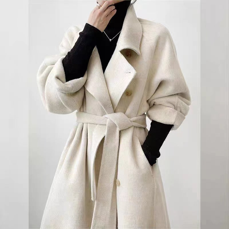 Loose-fitting Double-faced Cashmere Coat, Extra-thick Wool Overcoat
