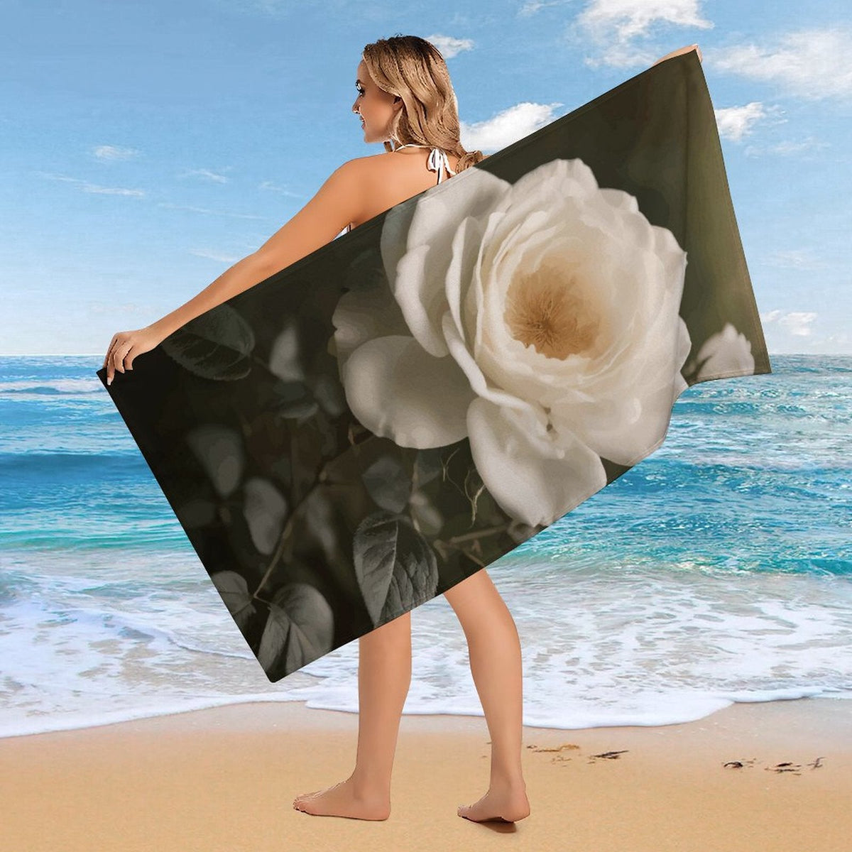 White Rose Bath or Beach Towel - 61.4" x 30.3"